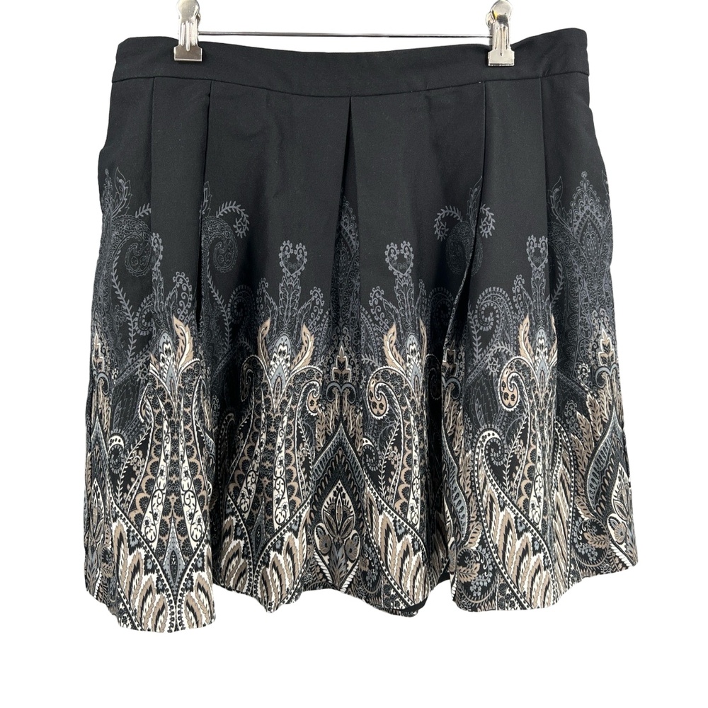 Banana Republic Skirt Black Pleated Paisley Print Full A-Line Size 14 New